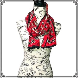 Vintage Red & Black Printed Silky Scarf